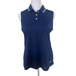 Nike Golf Sleeveless Polo Shirt Women's Athletic Navy Blue‎ White Trim Sz S